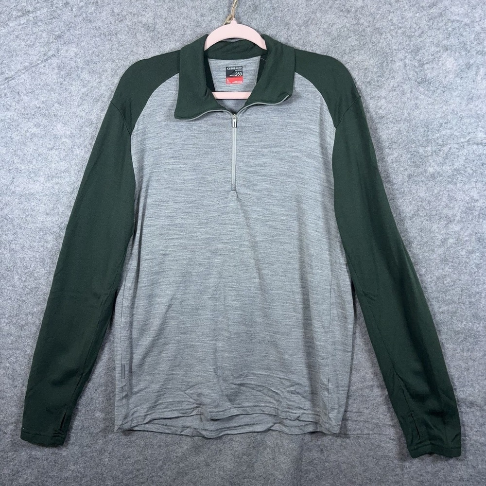 Icebreaker Merino Bodyfit 260 Base Layer Shirt Mens Sz L Gray Green 1/4 Zip